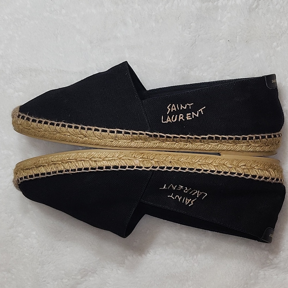 YSL Saint Laurent Mens Black Canvas Slip On Espadrille Size 45/ US 11 - Picture 10 of 14